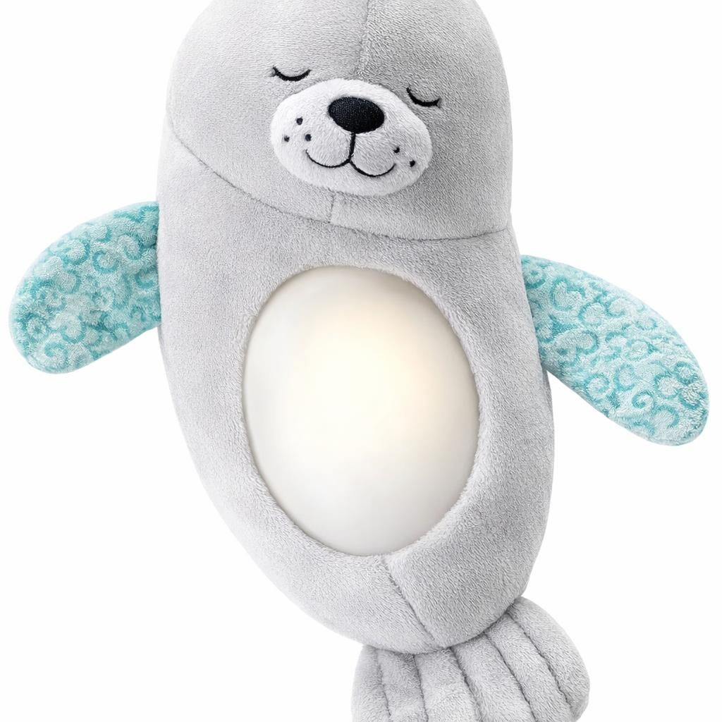 Infantino - Peluche Veilleuse Phoque pour Bébé - Peluche Sensorielle - Douce Lumère - Veilleuse Amovible - 8 Berceuses et 5 Sons de la Nature - Relaxante - Doux - Facile à Nettoyer et à Fixer - 0m+