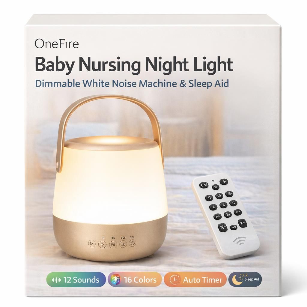 One Fire Veilleuse d'allaitement pour bébé à intensité variable, machine à bruit blanc avec 12 sons, 16 couleurs + minuterie automatique, aide au sommeil pour bébés et enfants