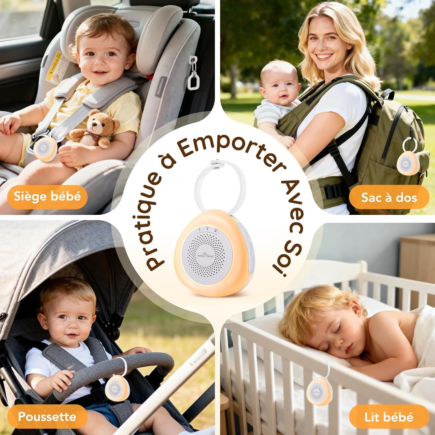 Easy@Home Machine à bruit blanc portable avec 30 sons relaxants, minuterie automatique et lumière de nuit | Idéal pour les bébés et les adultes, générateur de bruit blanc pour dormir et se détendre